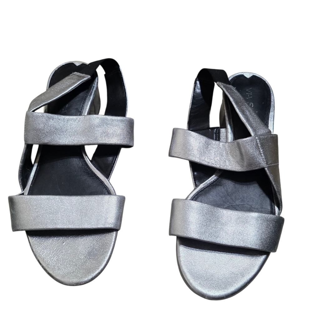 Via Spiga Leather Strappy Sandals Silver Metallic Size 7.5